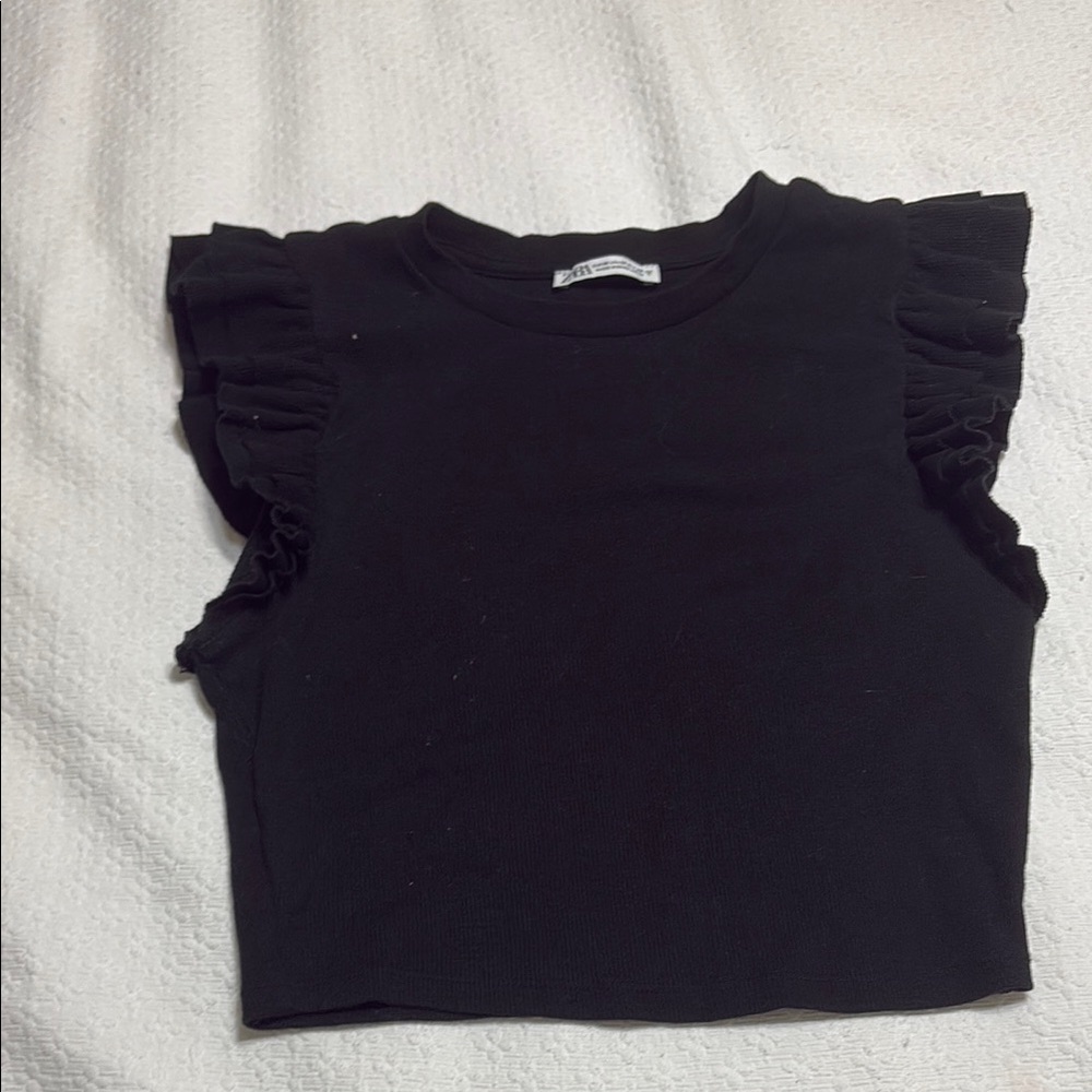 Zara Black Ruffled Sleeve Top